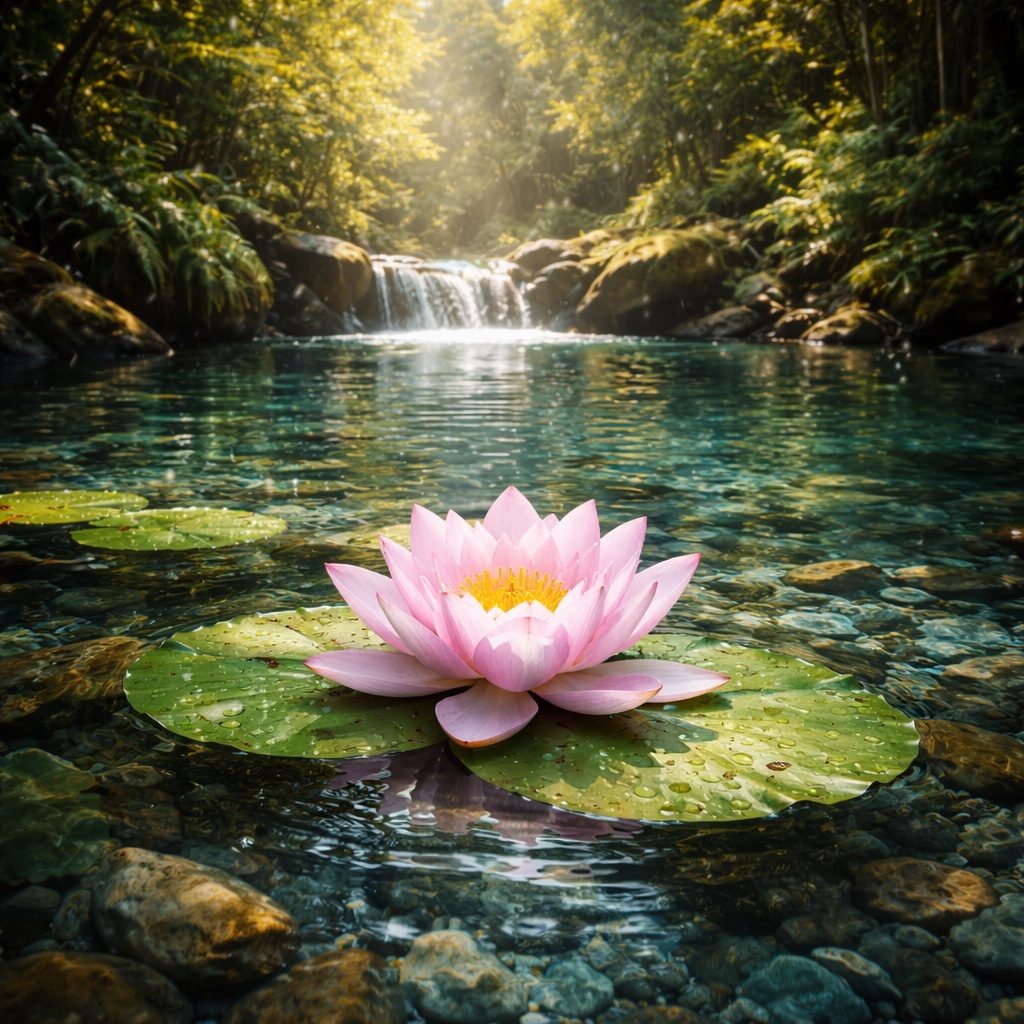 Lotus on a jungle pool, Cambodia